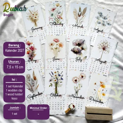 Kalender meja 2027 Standing Kayu + Wodden Klip / Kalender Lucu / Aesthetic