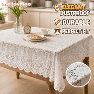 Square Scalloped Edge Lace Tablecloth Knitted Washable Dustproof Fabric For Dining Kitchen Home