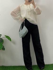 ชุดเซ็ตแฟชั่นผู้หญิง เสื้อแขนยาว ดีไซน์หวาน กางเกงขากระบอก