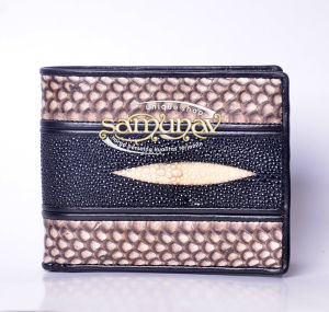 Dompet Kulit Pari Kombinasi Kulit Ular Warna Hitam Diamond
