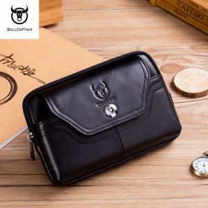 BULLCAPTAIN Cowhide Waist Bag Mens Casual Sports 6.7 Inch Mobile Phone Multifunctional Leather Waist Bag