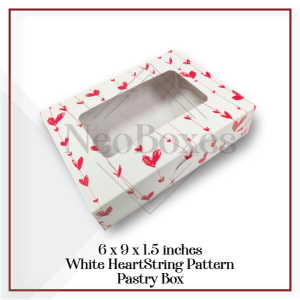 NeoBoxes | 6x9x1.5" White Heartstring  DISCOUNTED w/ ISSUE (Yellowish Edges) Pastry Box 20s