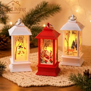 ChicLiving Christmas LED Wind Lantern Hanging Ornament Snowman Santa Pattern Portable Night Lamp Home Party Holiday Decor