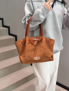 Alo Suede‑Texture Tote Bag Women Y2K Retro Faux‑Leather‑Buckle Commuter Shoulder Handbag