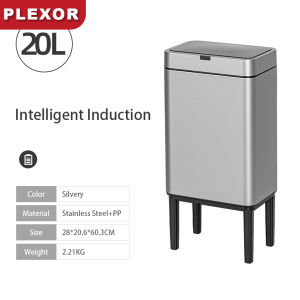 Plexor 9/13/20L Touchless Trash Can with Cover Smart Motion Sensor Garbage Bins with Lid Stainless Steel Garbage Rubbish Can with Raise Foot Rectangular Waste Basket for Kitchen/Bathroom/Office/Toilet/Bedroom