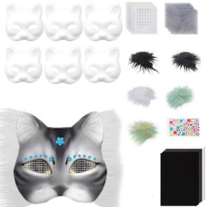 Mèo Mặt Nạ Tiệc Halloween mặt nạ mèo vẽ tay mặt nạ với mặt nạ trống vải nhung mặt nạ động vật Bộ dụng cụ mặt nạ động vật