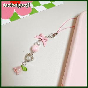 tuokaiguoji โบว์ลิลลี่แห่งหุบเขาประดับด้วยลูกปัดโซ่คล้องโทรศัพท์พวงกุญแจ Y2K หวานสดชื่นจี้ห้อยกระเป๋าเป้สะพายหลังเครื่องประดับห้อยแขวนของขวัญสาวๆ