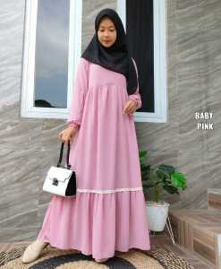KV.GROSIR Gamis Ceruty Babydoll Full Furing List Renda/ Gamis Ceruty Babydoll Terbaru nuha/ Dress Wanita Kondangan Basic Polos Ceruty