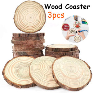 3Pcs Round Wood Coaster Decor Unfinished Wood Slabs DIY rustic wedding Crafts Perfect Ornament