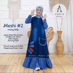 meshi gamis anak  lepis anak kids denim baju terbaru adem umur 7-14 tahun COD