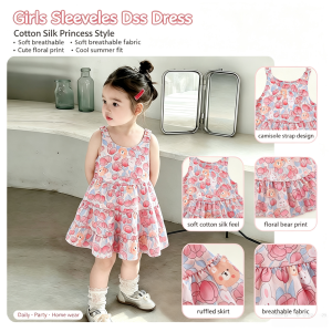 AILEBE Kids Dresses Cotton Silk Sleeveless Princess Dress With Prints Soft Breathable Summer Wear Sweat Absorbing Quick Dry Fade Resistant Easy Care OOTD Pambahay For Baby Girls 0-13 Years