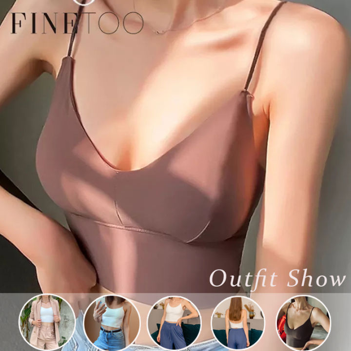 FINETOO 💝TikTok Style Seamless Tops Women Lisa Tank Top Female Camisole  Sexy Tank Tops Streetwear Solid Color Intimate Lingerie with Massage Pad