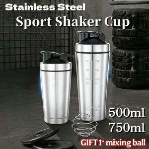 Stainless Steel Shaker Bottle Protein Mixer Leakproof Screw Lid With Mixing Ball Gym Travel Water Cup 500 750
