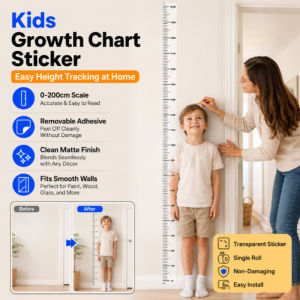 Wall Sticker Height Chart 2M Cartoon Transparent Measuring Tape Sticker Kids Growth Chart Removable Wall Decal Baby Room Height Measurement