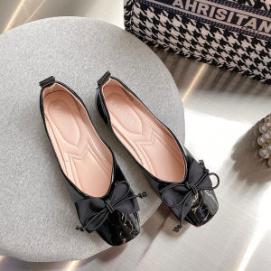 IELGY Flat Single Shoes Womens Bow Square Toe Gentle Scoop Shoes