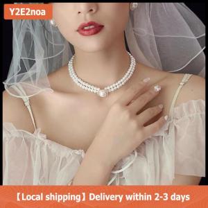 【Local shipping】 3Pcs Thời Trang Hai Lớp Ngọc Trai Mặt Dây Chuyền Vòng Cổ Bông Tai Trang Sức Set Phụ Nữ Tiệc Cưới Trang Sức Phụ Kiện Quà Tặng