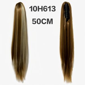 50CM Long Straight Hair Clip-on Wig Extension Lazy Persons Instant High Ponytail Long Hair Tool Volume Fluffy And Natural Easy To Wear And Easy To Care For Fashion Personality Invisible And Traceless Increase Hair Volume