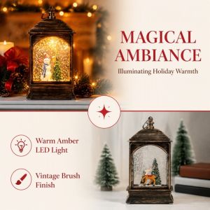 YERZ Decorative Glowing Night Light Small Ornament Portable Christmas Ornaments Santa Claus Snowing Window Display Snowflake Lantern Christmas Decor