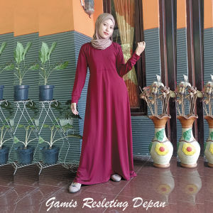 gamis resleting depan bahan jersey polos terbaru