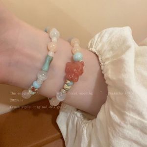 Strawberry Crystal Cat Claw Contrasting Color Shoushan Stone Bracelet Girl Cute Beaded Student Girlfriend Jewelry Fashion Personalized Bracelet