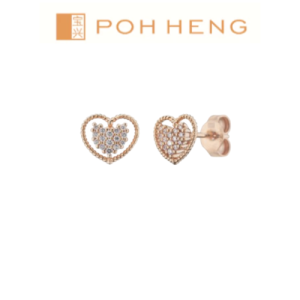 Poh Heng Jewellery 18K Heart Diamond Earrings in Rose Gold[Online Exclusive]