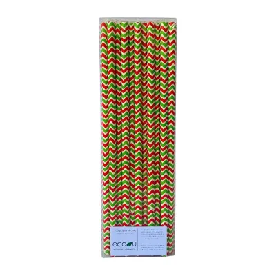 eco u Christmas Paper Straws Green and Red Chevrons LIMITED EDITION Disposable Festive Partyware