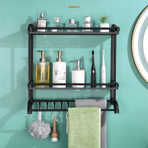 Bathroom Storage Rack Wall Mounted Shower Organizer with Towel Bar and Hooks Drill Free Storage Rack for Bathroom Kitchen Over Toilet