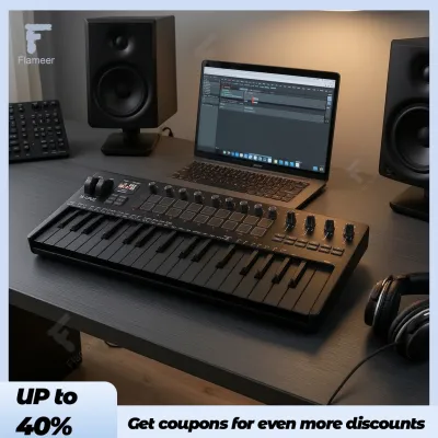 Flameer Portable MIDI Keyboard with Sound Source Compact MIDI Keyboard Controller Slim Instrument Endless for Beatmakers