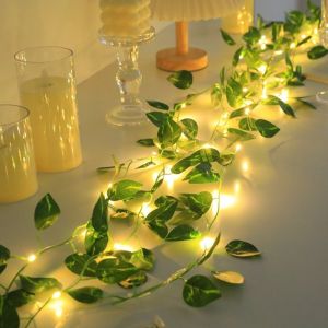 PLLEWY Plastic Leaf Garland String Lights Warm Light Battery Powered Artificial Vine Fairy Lights Golden Leaves Fairy String Lights Indoor Outdoor Decor
