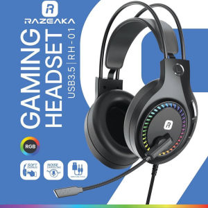 Razeaka RH-01 หูฟังครอบหู พร้อมไมค์โครโฟน หูฟังเกมมิ่ง RGB หูฟังแบบมีสายพร้อม RGB Head Beam มีไมค์ตัดเสียงรบกวน USB+3.5mm เสียงดี ใส่สบาย