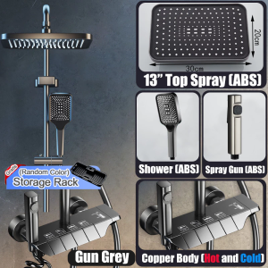 5 IN 1 Shower Kamar Mandi Full Set Panas Dingin Persegi Hitam Matte dengan Mixer Panas Dingin 4 Ways