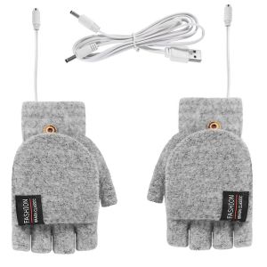 QUINT Warm Autumn And Winter Soft Driving Gloves Letter Solid Color Fingerless Half-finger Gloves Men Wool Mittens Winter Heated Gloves Knitted Cashmere Gloves Female Gloves USB Electric Heated Gloves