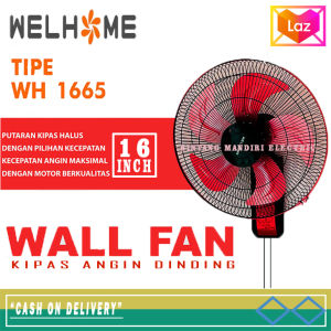 Kipas Angin Besi Dinding 16 Inch Welhome WH - 1665 Wall Fan 16 Inch 5 Baling-Baling Besi 40w