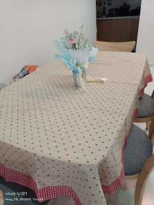EvelynLove - Linen Red Heart Table Cloth - 麻布格子红心桌布 - TYPE B 150cm x 150cm (Rectangle) - 款式简单清新