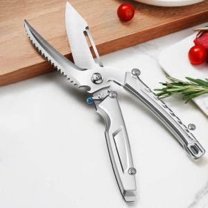 HISTO Stainless Steel Chicken Bone Scissor with Safety Buckle Non-slip Handle Barbecue Scissor Peeler Removable Food Cutter Fish