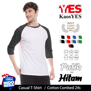 KaosYES Kaos Raglan Cotton Combed 24s - TShirt Baju Distro LENGAN 3/4 Abu-Hitam