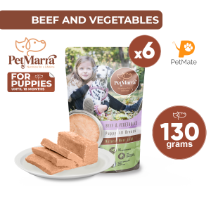 PetMarra Natural Meat Loaf Puppy Wet Food Pouch up to Ages 18 Months Beef Vegetables Flavor 130g BUNDLE OF 6 - PetMate