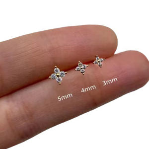 Hmeme 3 cái bộ Bốn Cánh Hoa Zircon Hoa Stud Bông Tai Thiết Lập Cho Phụ Nữ Nhỏ Cổ Điển Đa Năng Xỏ Bông Tai 3 4 5Mm