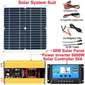 Style 2 - Power Inverter + 50A Solar Controller + 50W Solar Panel System Kit Set 12V to 110V 220V with LED Display Voltage Transformer Modified Sine Wave