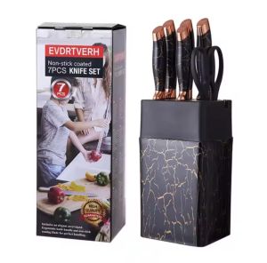 ชุดมีดทำครัว7ชิ้นมีดทำครัวสแตนเลสมีดหั่นขนมปังเนื้อหินอ่อนชุดที่ยึดเครื่องมือด้วยหินเจียร