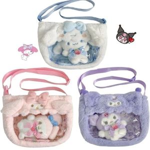 Sanrio Plush Cinnamon Roll Melody Beauty Plush Bag Girl Transparent Cartoon Anime Doll Birthday Gift
