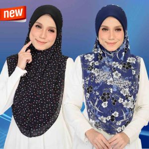 Tudung Sarung Awning 2Layer Chiffon Printed Seroja