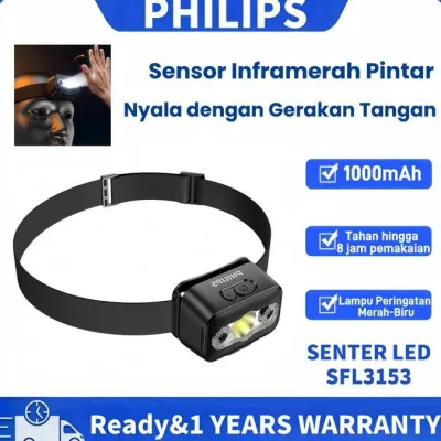 PROMO PHILIPS SFL3153 HEADLAMP - SENSOR GERAK 140° & TAHAN 8 JAM SENSOR OTOMATIS CAMPING KERJA SENTER LED MURAH MERIAH