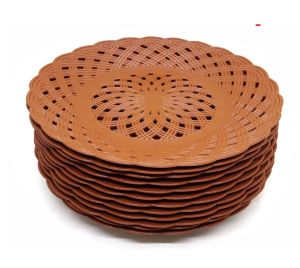 termurah new paket 12 pcs hemat Piring anyaman rotan Plastik plastik piring anyam