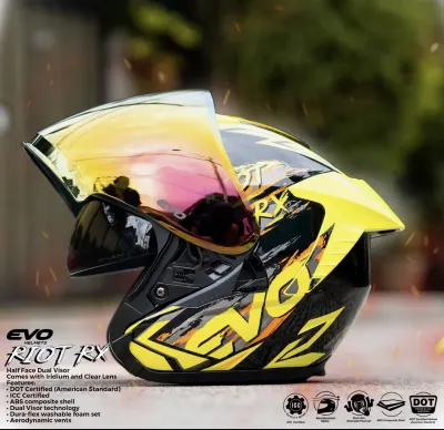 EVO HELMET NP2 RX5 RIOT HALF FACE DUAL VISOR WITH FREE CLEAR LENS