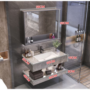【SG⭐SALES】Bathroom Vanity Set Double-Layer Marble Wash Basin Cabinet set Mirror Cabinet Set Free Tap and Large capacity bathroom storage cabinet