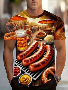 Funny Mens 3D Creative Food Graphics Printed T-Shirts Mens Summer Short Sleeve Tops Round Neck Fun Tees Outdoor Mens Clothing