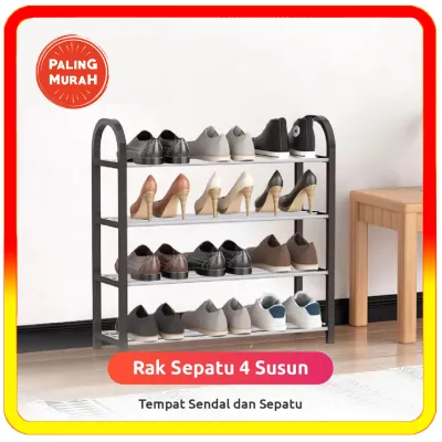Rak Sepatu 4 Susun Tempat Sandal Portable Rak 4 Susun 4 Tingkat Plastik Sendal Shoe Rack 4 Level Multifungsi - RTG