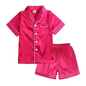 2026 New Summer Children Clothes Pajama Set Stain Silk Soft Solid Color Comfortable Kids Girls Boys Pajamas Sleepwear Suit2026