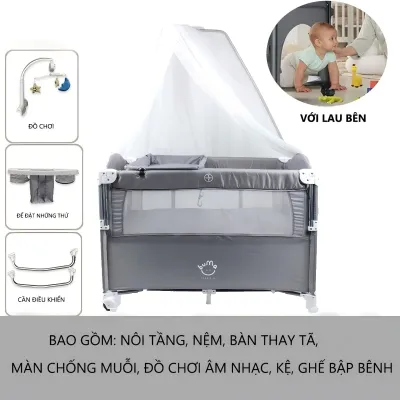5 in 1 Baby Crib Baby Bassinet Beside Sleeper Pack and Play with Bassinet and Changing Table Portable Travel Baby Playpen with Toys & Hanging Toys
